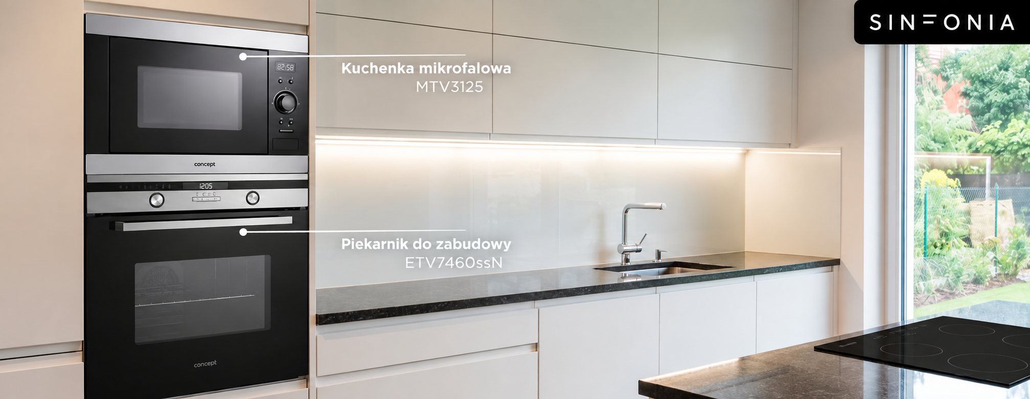 Piekarnik do zabudowy Concept ETV7460ssN w zabudowie kuchennej z kuchenką mikrofalową Concept MTV3125